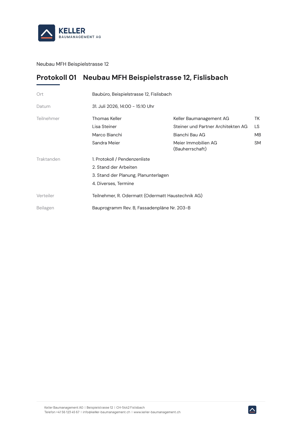 Beispiel eines Baubesprechungs-Protokolls